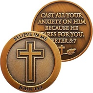 Don't Be Anxious, Believe in me, Antique Gold Plated Challenge Coin, He Cares for You - 1 Peter 5:7 