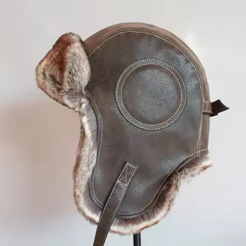 Winter Ushanka Hat Men Women's Pilot Aviator Bomber Trapper Hat Faux Fur Leather Snow Cap with Ear F