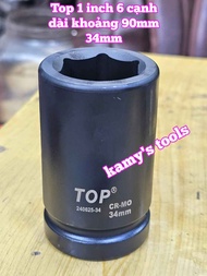 Đầu tuýp khẩu 1 inch đen dài 90mm TOP 6 cạnh 34mm 36mm 38mm 41mm 240625-34 240625-36 240625-38 24062