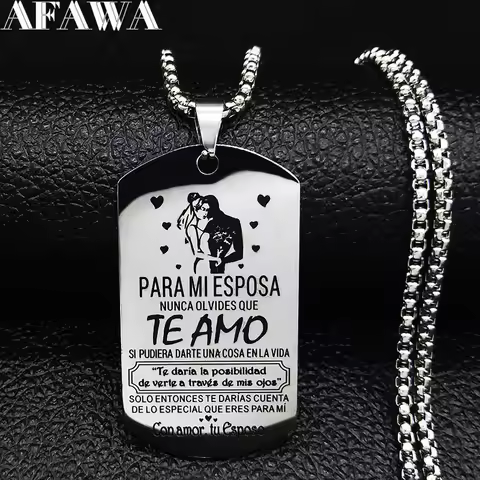 Fashion PAPA MI ESPOSA NUNA OLVIDES QUE TE AMO Long Big Stainless Steel Necklaces for Women Jewely C