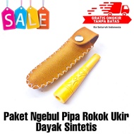 paket hemat paket Ngebul Pipa Rokok once Cangklong model dayak sintetis gading plus sarung kulit