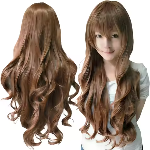 Synthetic Hair Long Brown Cosplay Wig Lolita Hair Curly Anime Wigs Hairpiece Chizuru Mizuhara Hallow