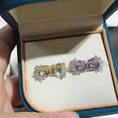Luxury Solid Platinum PT950 Fat Square Shaped Earrings Fashion Earrings Luxury Women's Earrings