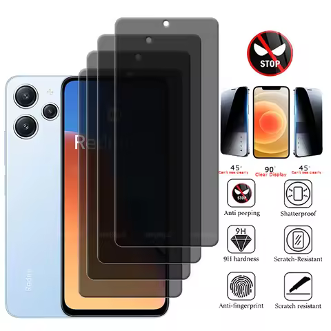 4/3/2/1Pcs For Redmi 12 Glass Xiaomi Redmi 12 Tempered Glass 9H Privacy Anti-Spy Cover Glue Screen P