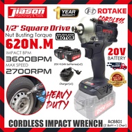 ROTAKE RC8801 20V 620NM 1/2" Brushless Cordless Impact Wrench 2700RPM 3600BPM w/ 2 x Batteries 4.0Ah