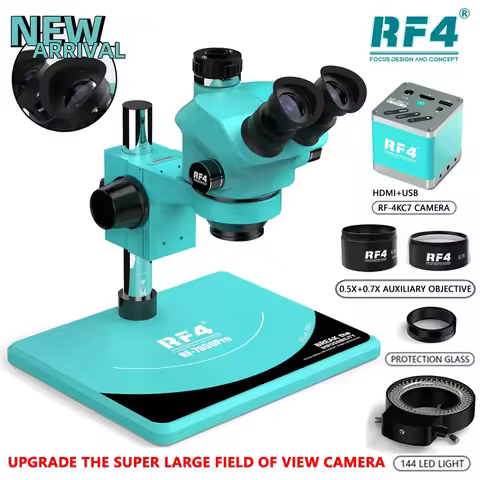 RF4 Trinocular Stereo Microscope 7-50X Large-field 4K HDMI USB Camera Phone Soldering PCB Repair RF7