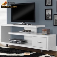 Meja TV Simple Elegan Panjang 120 cm Dan 150 cm Lebar 30 Tinggi 40 cm Tebal 6 cm Kaki Laci 1 Unit Mi