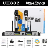 NewBaxs ไมโครโฟนไร้สาย UH802/SH802 หนึ่งตัวลากไมโครโฟนไร้สายสองตัว ไมโครโฟนแร็พลอย UHF ระยะทาง 150 ม