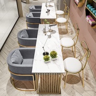 Double Layer Single Nail Art Table White Marble Print Manicure Table with Gold Metal Legs Workbench