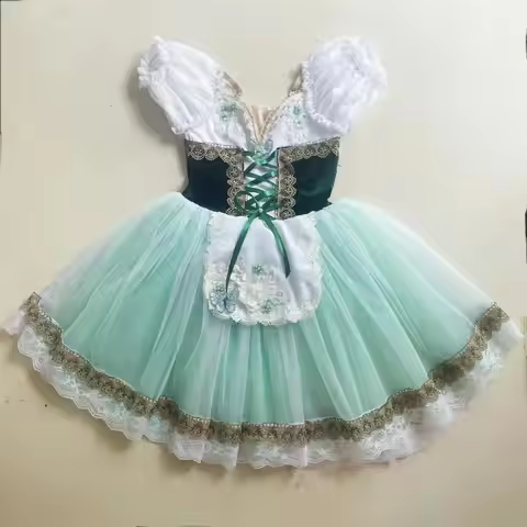 Long Ballet Dress For Kids Women Green Romantic Tutu Giselle Performance Costume Dance Ballet Childr