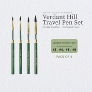 SeamiArt 4pcs/Set Verdant Hill Travel Pen Portable Divisible Short Green Handle Brush For Watercolor