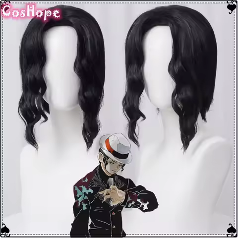 Muzan Kibutsuji Cosplay Black Short Wig Cosplay Anime Cosplay Wig Heat Resistant Synthetic Wigs