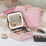 Portable Cosmetics Cosmetic Case Lamp Mirror Storage Multi-Layer Bag Multifunctional Cosmetic Bag wi