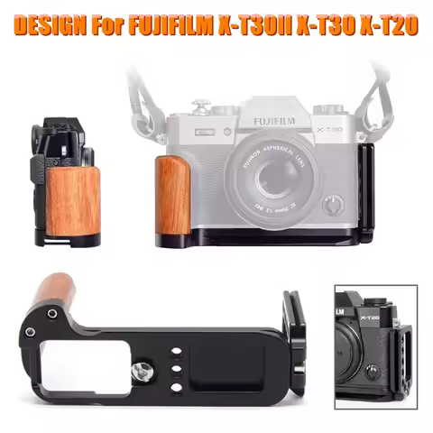 L Plate Camera Cage, Wooden Handgrip for Fuji X-T30 II X-T30 X-T20 Fujifilm Camera, with Quick Relea