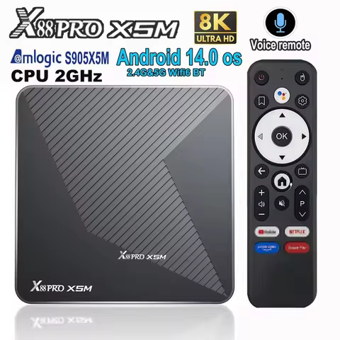 X88 PRO X5M Android 14 Smart TV Box Amlogic S905X5M HD 8K 2.4G 5G Dual WIFI Wifi6 BT 1000M Lan 3D AV