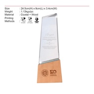 Crystal Plaque Wooden Stand / Crystal trophy / Elegant Corporate Award