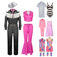 2023 Movie Barbi Costume Cowgirl Outfit 70s 80s Hippie Disco Ken Costume Pink Flare Pant Halloween Cosplay For Women Men Girls