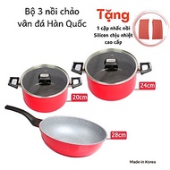 [Tặng cặp nhấc nồi silicon cao cấp] Bộ nồi chảo chống dính vân đá cao cấp Hàn Quốc Kims Cook dày dặn