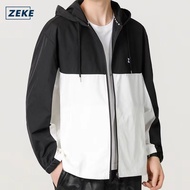 ZEKE C0047 Men's Waterproof Hooded Jacket Embroidered Logo Raglan Sleeve Tops Lelaki Lengan Panjang