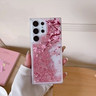 CrashStar Quicksand Pink Peach Blossom Flower Transparent Soft Phone Case For Samsung Galaxy Note 20 Ultra S24 S23 S22 S21 S20 Ultra Plus + S21 S20 FE A54 A34 A14 A73 A53 A33 A13 A72 A52 A32 5G A12 A21S A31 A71 A51 4G Phone Casing Cover Hot Sale