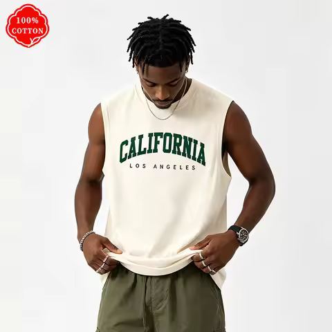 100% pure cotton men's summer casual loose California pattern printed fitness breathable round neck 