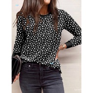1pc Women'S Casual Polyester Long Sleeve Top with All Over T8BY