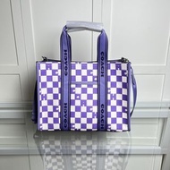 Coach 紫色格紋托特包