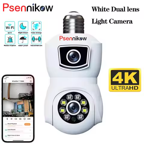 4K 8MP E9 Bulb WiFi Baby Monitor Camera Dual Lens Dual Screen Auto Tracking Two Way Audio Color Nigh