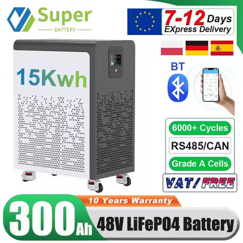 LiFePO4 48V 300Ah 15Kwh Battery Akku 6000 Cycles With Wheels 51.2V BMS 100Ah 600Ah Solar Energy Stor