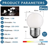 6 Packs E27 LED Bulb 1.5w Low Wattage Lamp Bulb Equivalent 15 Watt Warm white Light Bulb 220V Mini F