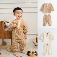 Berry boys' long-sleeved suit, solid color, checkered collar, JAMES muslin color combination