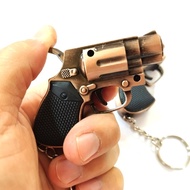 Pemetik Api Kreatif Pistol Revolver Magnum Keychain Gas Butana Api Jet Biru