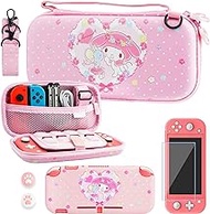 RHOTALL Carrying Case for Nintendo Switch Lite, Cute Case Cover Accessories Bundle for Switch Lite with TPU Protective Shell, Adjustable Shoulder Strap, Screen Protector and 2 Thumb Caps - Pink Bunny