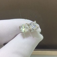 New Style S925 Silver Gold-Plated Ready Stock Single 1 Carat One Pair Total 2 Carat Bull Head Moissa