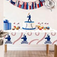 3pcs 137*274CM/53.94*107.87IN Disposable Tablecloth, Baseball Birthday Theme Print, Waterproof Mater