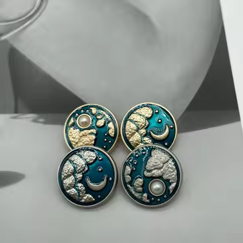 Metal Retro Palace Style Sun Moon Stars Pearl Round Metal Button DIY 6PCS/Lot Coat Windbreaker Shirt