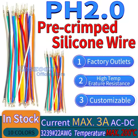 JST PH2.0 Extension Pre-Crimped Silicone Cable Wire 22AWG Copper Wire High TempErature Resistance Ca