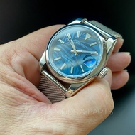 WMNP Seiko Mod WMNP Seiko Mod Datejust Blue Palm Dial Rounded Bezel Superfine Mesh