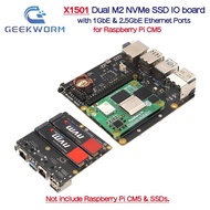 Geekworm X1501 V1.0 Dual M2 NVMe SSD IO board with 1GbE & 2.5GbE Ethernet Ports for Raspberry Pi CM5