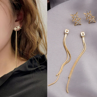 Gold Long Tassel Drop Earrings S925 Silver Needle Fashion Women Rhinestone Zircon Ear Studs Two Ways To Wear Fashion Jewelry Accessories