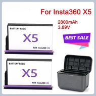 For Insta360 X5 Battery 2800mAh 3.89V Battery+2-Slot Charger Battery Camera 360 Panoramic Action Bat