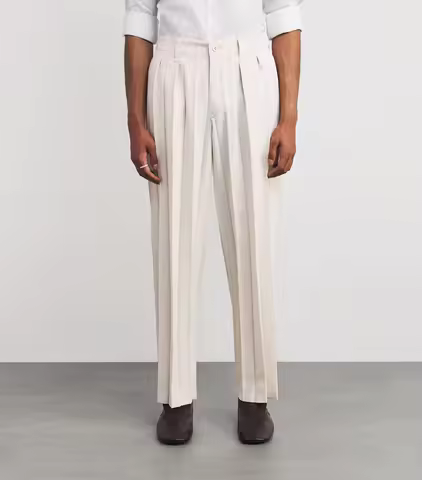 Miyake Homme Plisse Pleated Beige Edge Ensemble Button Fly Trousers