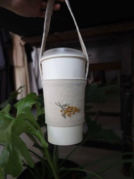 Mimosa金合歡手刺繡飲料袋/杯袋/可收納