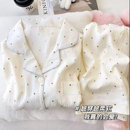 Pajamas Set Women Sleepwear Japanese Cardigan Set Rabbit Print Cute Sweet Long-Sleeved Trousers Ladi