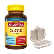 Nature Made CoQ10 200 mg, 140 Softgels with a Khaki Travel Pill Organizer, 8 Compartments Portable P