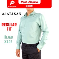 Pojok Busana Kemeja Alisan Lengan Panjang Polos Regular Fit - Hijau Sage