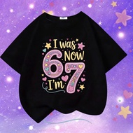 Boys Number 6 7 Graphic Tee | Kids Summer Cotton T-Shirt with Number Six Seven Pattern Trendy Casual