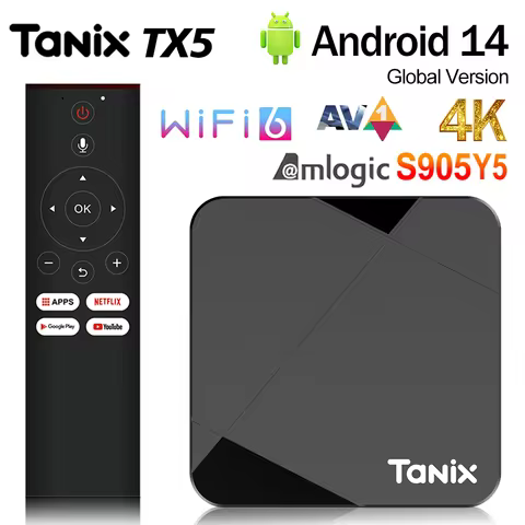 Newest Tanix TX5 Android 14 AV1 TV Box Amlogic S905Y5 DDR4 2G/16G BT TV BOX Wifi 6 4K HD Set Top Box