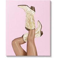 Pink Country Cowgirl Boots Canvas Wall Art Design By Ziwei Li