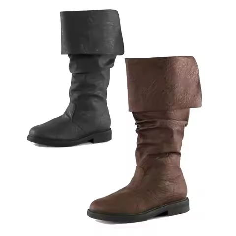 A;3\v,7'd/Medieval Men Knight Prince Cosplay Gothic Retro Punk Leather Boots Halloween Carnival Stag